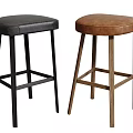 Two Stylish Bar Stools With Leather Seats Metal And Wooden Legs Black Brown