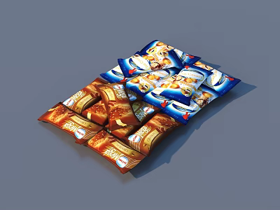 Crunchy Snack Packages with Blue and Orange Packaging for Tasty Treats 3d model