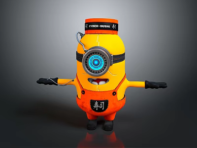 Cute Yellow Minion Toy With Orange Sushi Outfit Blue Eye And Open Arms 3d model