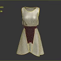 Sleeveless Silver Glitter Dress With Black Waistband And Flowy Skirt Design