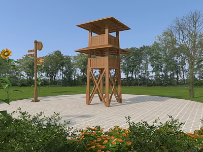 New Chinese style lookout tower garden pavilion rest pavilion rest stool park sign 3d model