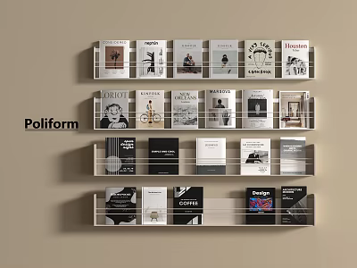 Poliform Wall Mounted Shelf With Organized Books And Magazines 3d model