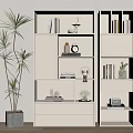 Modern White Bookshelf With Multiple Compartments Books Decorative Clock And Potted Plant