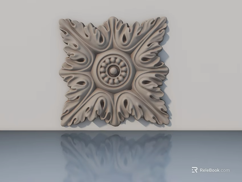 Hinged Door With Ornate Floral Relief Design And Circular Center Pattern 3d model 