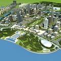 Aerial View Urban Planning Dalian Xiaojiao Bay Architecture Sunscape Commercial Residential Office Building Commercial Building Coastal City Landscape Wetland Park 3d model