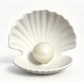 Shell Shaped Aquarium Fish Tank With Pearl Decoration On Beach Sand