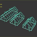Three White Lined Building Frames Greenhouse Structures With Triangular Roofs On Dark Background With Reflections 3d model