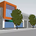 Commercial Street With Modern Building Exteriors Glass Curtain Walls Red Car And Pedestrians