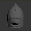 Medieval Metallic Helmet With Pointed Top Face Guard And Rivets Shiny Surface Design 3d model
