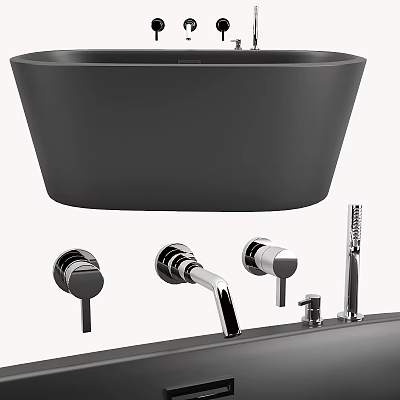 Sleek Modern Black Freestanding Bathtub With Faucet And Shower Fixtures 3d model