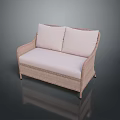 Stylish Wicker Two Seater Sofa With Light Colored Cushions And Seat Pad