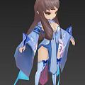 Game And Movie Character With Long Brown Hair Blue Purple Outfit And Flowing Ribbons