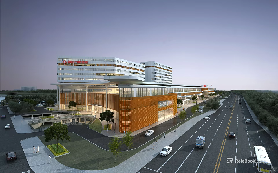 Aerial View Planning of Modern International Building Complex With Roads Vehicles and Greenery 3d model 