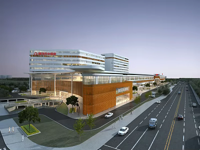 Aerial View Planning of Modern International Building Complex With Roads Vehicles and Greenery 3d model