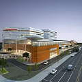 Aerial View Planning of Modern International Building Complex With Roads Vehicles and Greenery