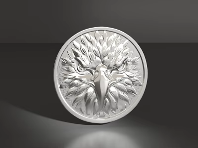Artistic Silver Round Jewelry Piece With Detailed Eagle Head Engraved Design 3d model