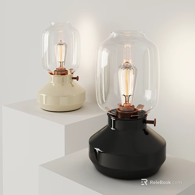 Retro Table Lamps with Clear Glass Shades and White and Black Ceramic Bases 3d model 