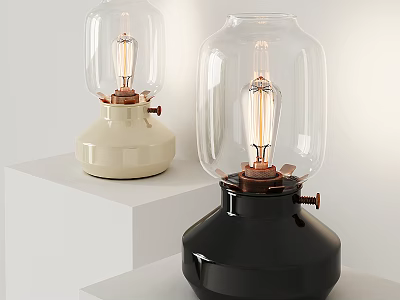 Retro Table Lamps with Clear Glass Shades and White and Black Ceramic Bases 3d model