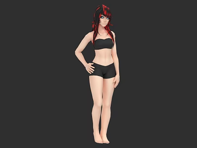 Woman With Red And Black Hair In Black Bikini Standing Against Black Background 3d model
