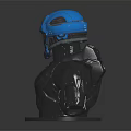 Game Movie Character 3D Model Bust With Blue Helmet Orange Visor And Gray Armor