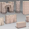 Stone Architectural Components With Tower Wall Archway And Gateway Structures 3d model