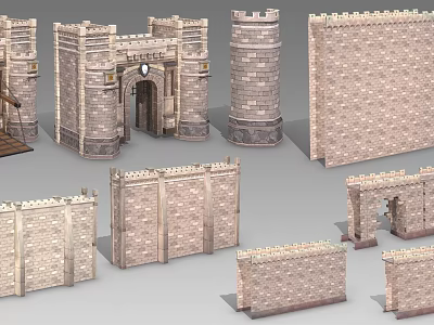 European Gate City Wall Arch Stone Bridge Fountain Building 3d model