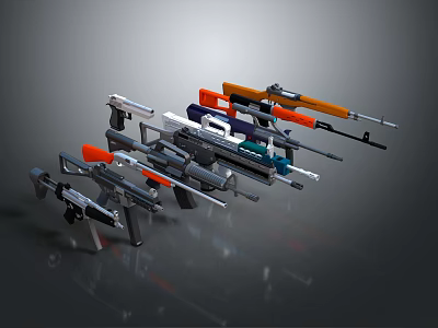 Various Modern Weapon Designs Showcasing Different Colors And Unique Structural Details 3d model