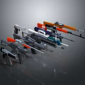 Various Modern Weapon Designs Showcasing Different Colors And Unique Structural Details 3d model