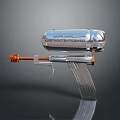 Futuristic Metallic Weapon With Silver Finish Transparent Section And Orange Accent MEMEAPOCALYPSE Label