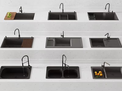 Modern Black Kitchen Sinks With Various Designs Single Double Bowl And Accessories 3d model