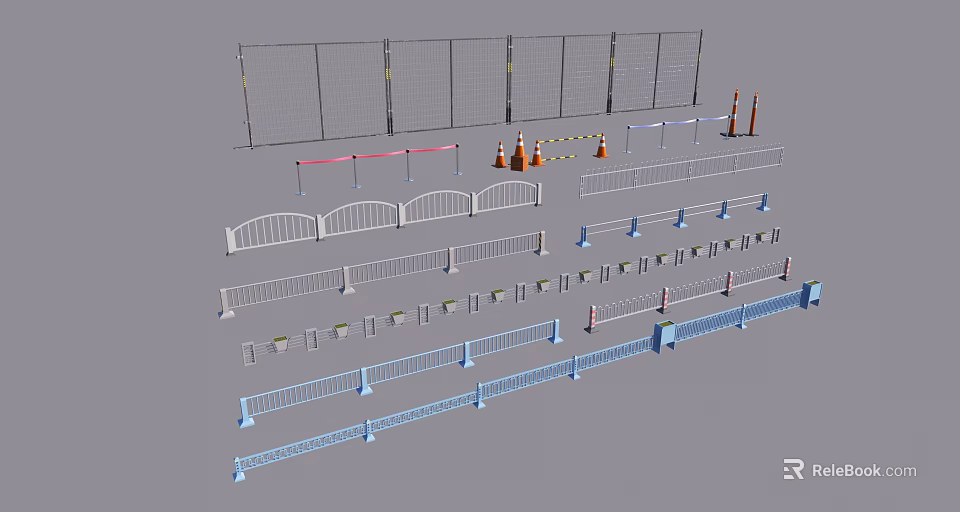 Road Facilities Featuring Fences Barriers Traffic Cones And Safety Railings 3d model 
