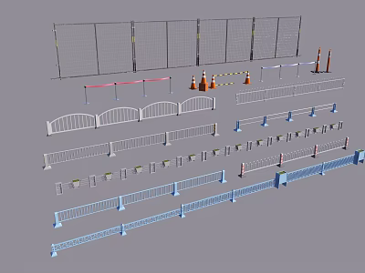 Road Facilities Featuring Fences Barriers Traffic Cones And Safety Railings 3d model