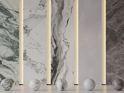 Stylish Wall Panels With Various Textures And Decorative Spheres 3d model