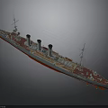 Vintage Warship With Multiple Smokestacks Gray Red Hull And Detailed Structure