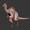 Pink Dinosaur With Red Crest And Wings In Standing Pose On Gray Background