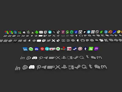 Colorful App Icons With Different Shapes Arranged In Multiple Rows On Black Background 3d model