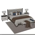 Elegant Modern Double Bed With Decorative Pillows Bedside Tables Lamps And Bench 3d model