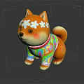 Orange Shiba Inu Puppy Toy With White Flower Crown And Colorful Outfit On Shiny Surface