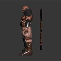 Muscular Game Movie Character With Bald Head Shoulder Armor And Angry Expression