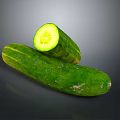 Whole And Sliced Fresh Green Cucumber With Juicy Flesh And Seeds On Dark Background