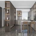 Modern Kitchen Interior Design With Island Counter Cabinets And Bar Stools 3d model
