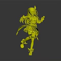 Anime Style Character With Brown Long Hair Red Hair Accessory Blue Outfit Holding Microphone Dancing
