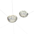 Ceramic Petal Shaped Dinnerware Set With Two Blue Floral Pattern Bowls 3d model