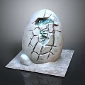 Mystical Cracked Egg Sculpture Featuring Mythical Creature Hatchling With Textured Shell On Stone Base
