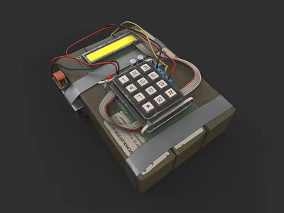 Improvised Weapon With Numeric Keypad Wires Yellow Tube Wrapped On Dark Background 3d model