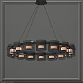 Modern Circular Chandelier With Metal Glass Panels And Warm Lighting For Interior Design