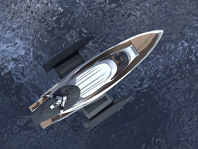 Aerial View Of Modern Yacht With Wooden Deck And Propulsion System On Water 3d model