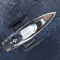 Aerial View Of Modern Yacht With Wooden Deck And Propulsion System On Water