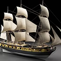 Highly Detailed Sailing Ship Model With White Sails And Blue Flag