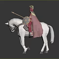 Low Poly Warrior on White Horse with Red Gold Attire Helmet and Star Shield